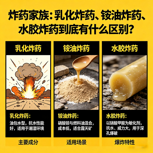 普安炸药家族：乳化炸药、铵油炸药、水胶炸药到底有什么区别？